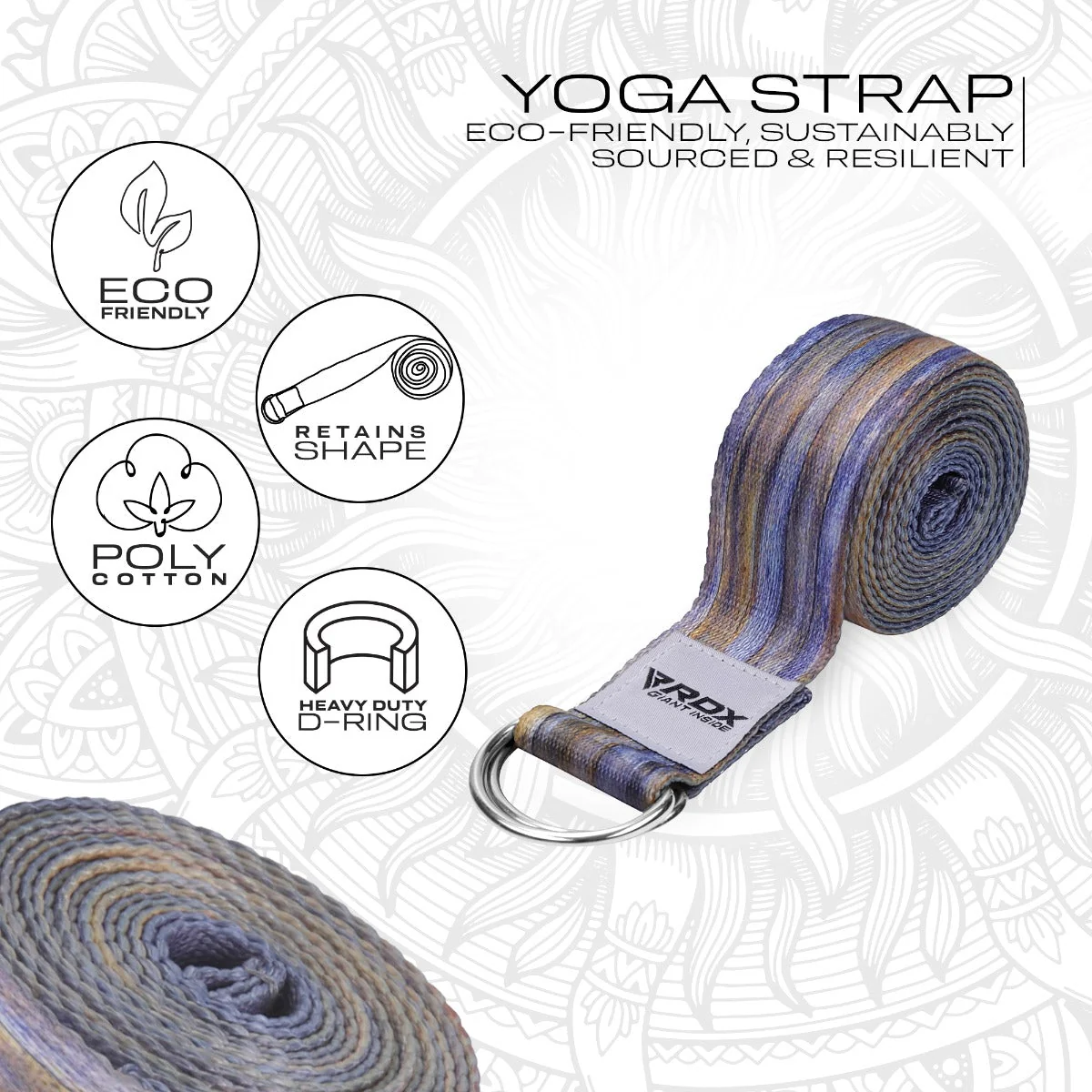 RDX F1 Correia De Yoga De Algodão Não Deslizante Com Fivela De Aço À Prova De Ferrugem D-Ring - Image 3