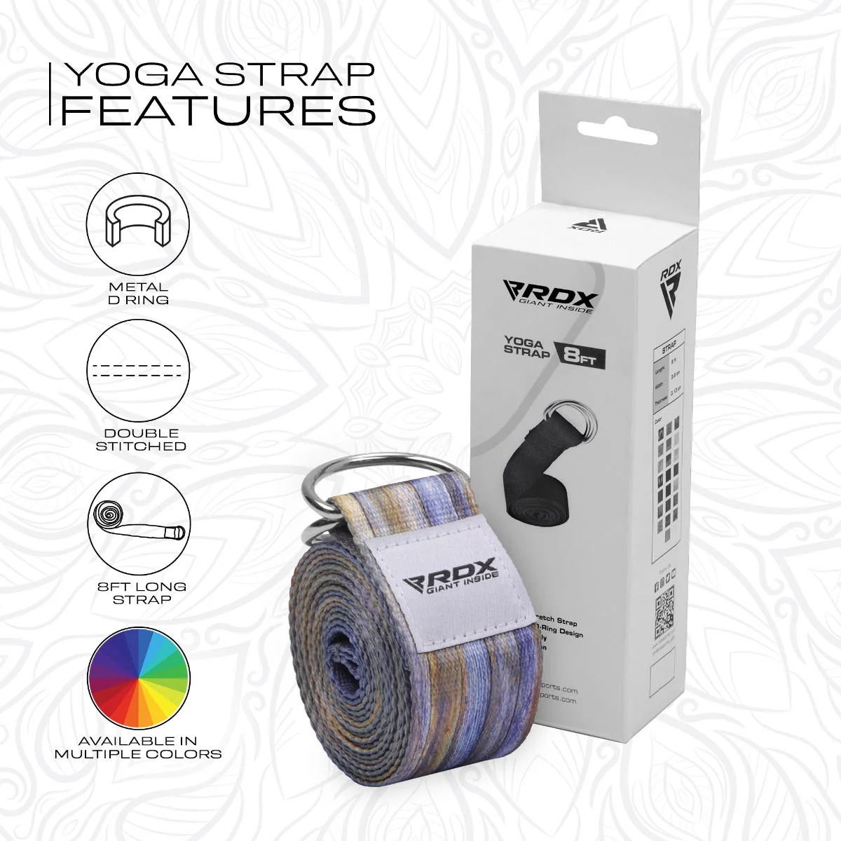 RDX F1 Correia De Yoga De Algodão Não Deslizante Com Fivela De Aço À Prova De Ferrugem D-Ring - Image 8