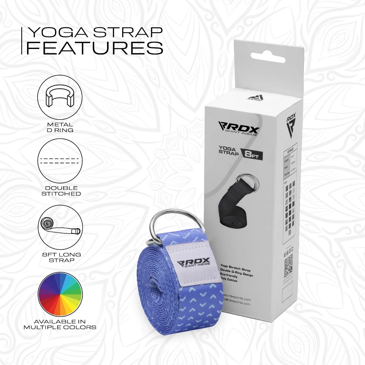 RDX F14 Correia De Yoga De Algodão Não Deslizante Com Fivela De Aço À Prova De Ferrugem D-Ring - Image 8
