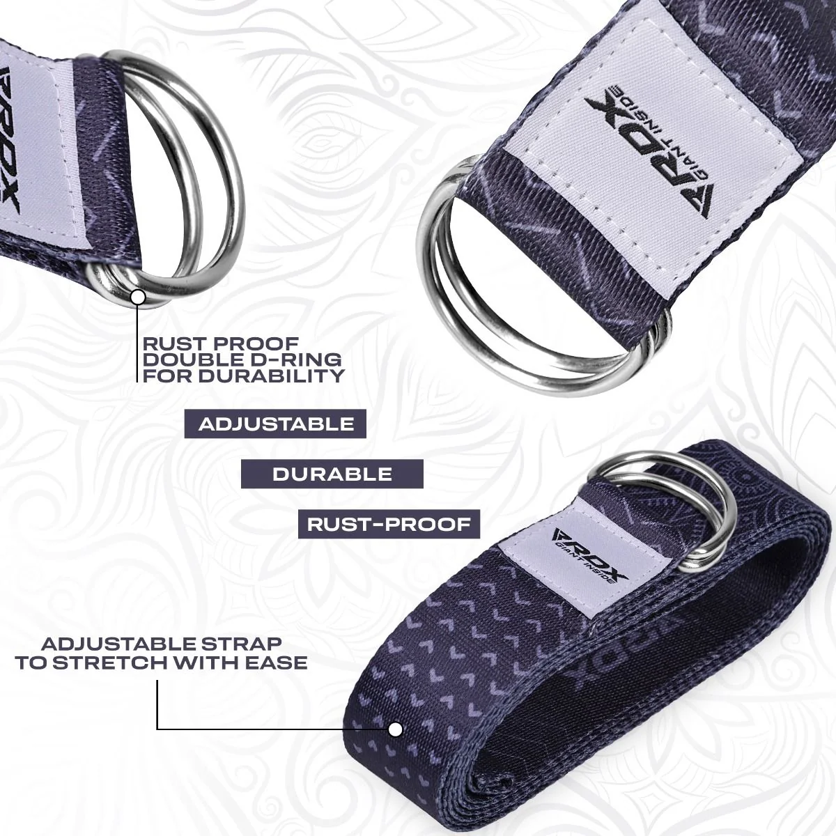 RDX F15 Correia De Yoga De Algodão Não Deslizante Com Fivela De Aço À Prova De Ferrugem D-Ring - Image 6