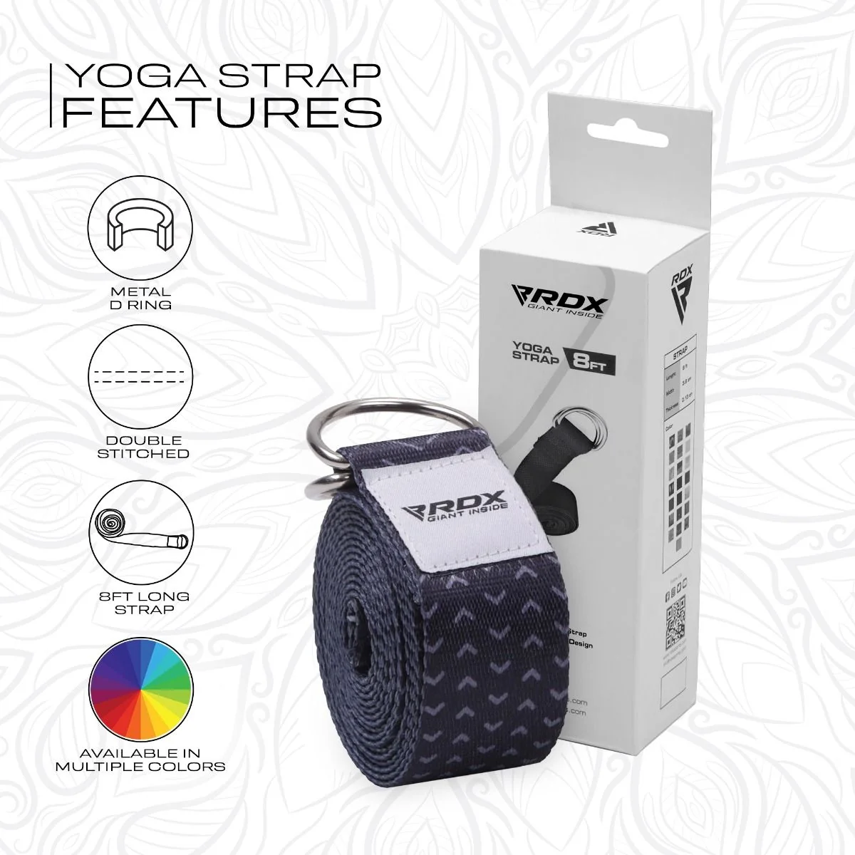 RDX F15 Correia De Yoga De Algodão Não Deslizante Com Fivela De Aço À Prova De Ferrugem D-Ring - Image 9