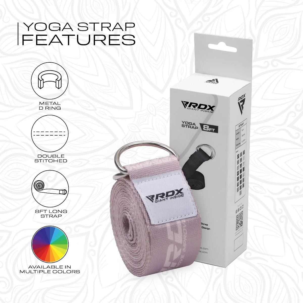 RDX F22 Correia De Yoga De Algodão Não Deslizante Com Fivela De Aço À Prova De Ferrugem D-Ring - Image 8