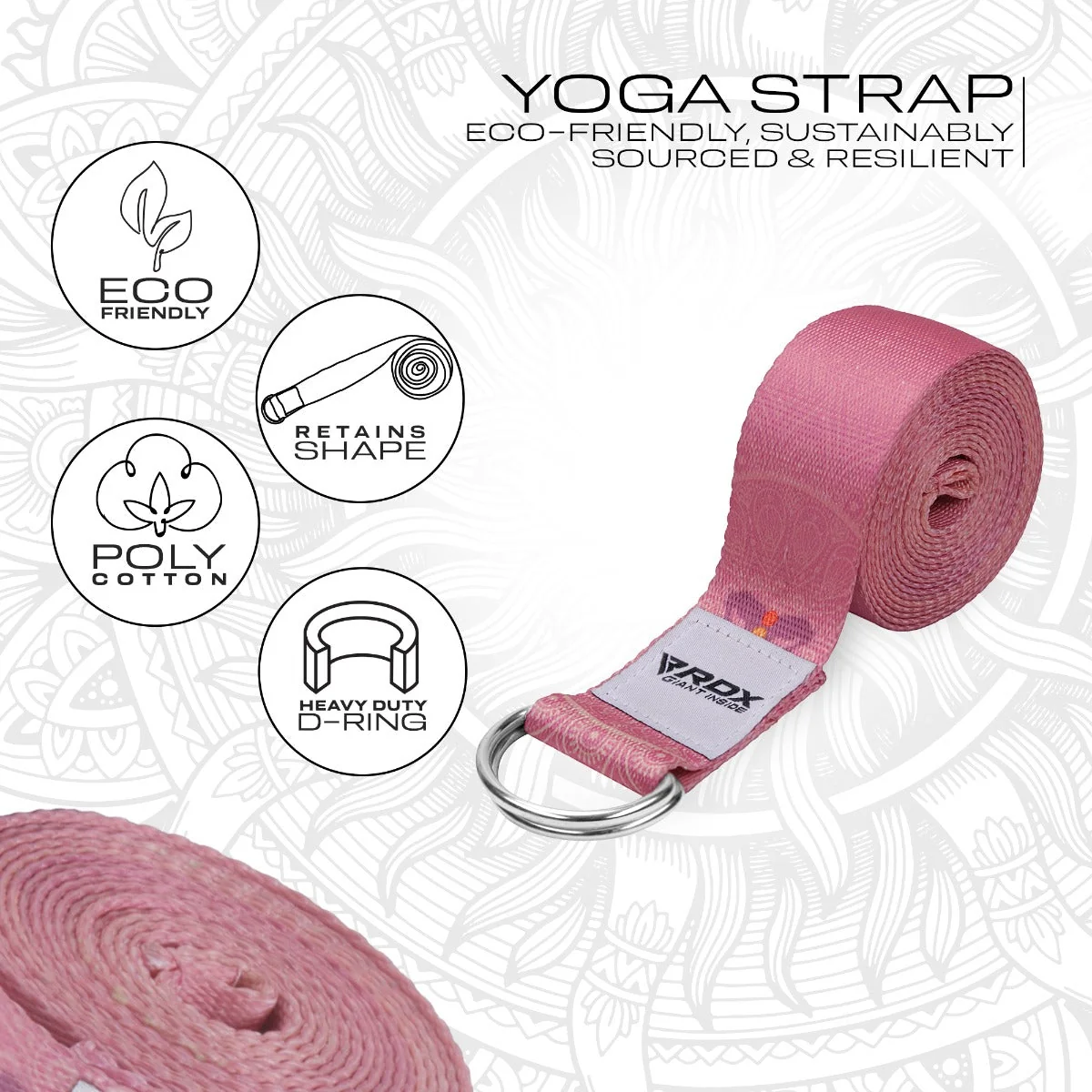 RDX F5 Correia De Yoga De Algodão Não Deslizante Com Fivela De Aço À Prova De Ferrugem D-Ring - Image 3