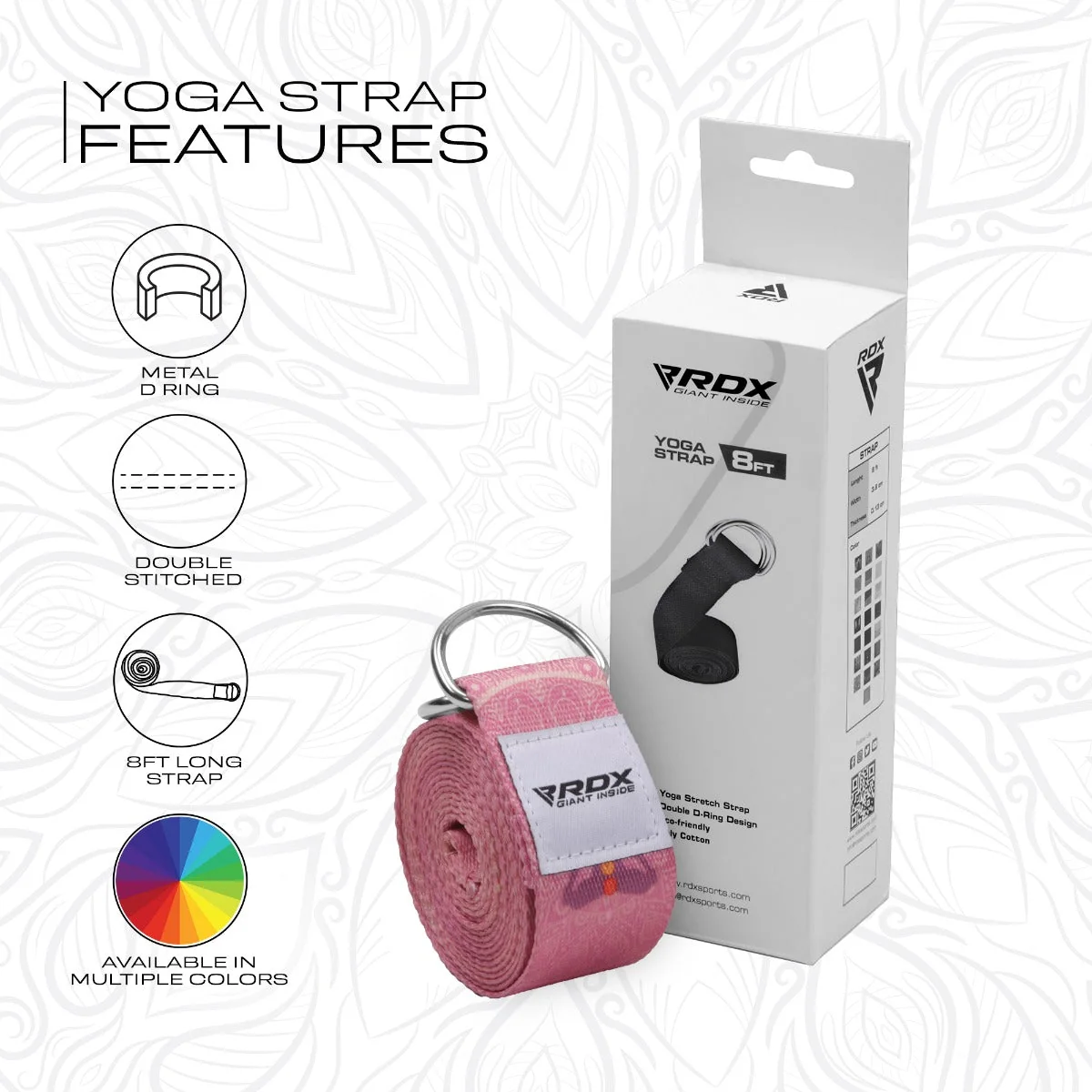 RDX F5 Correia De Yoga De Algodão Não Deslizante Com Fivela De Aço À Prova De Ferrugem D-Ring - Image 8
